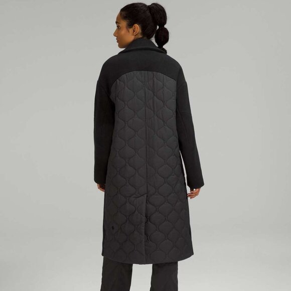 Lululemon Wool Long Coat Black Size 6 PrimaLoft Insulated Jacket Winter - Picture 2 of 8